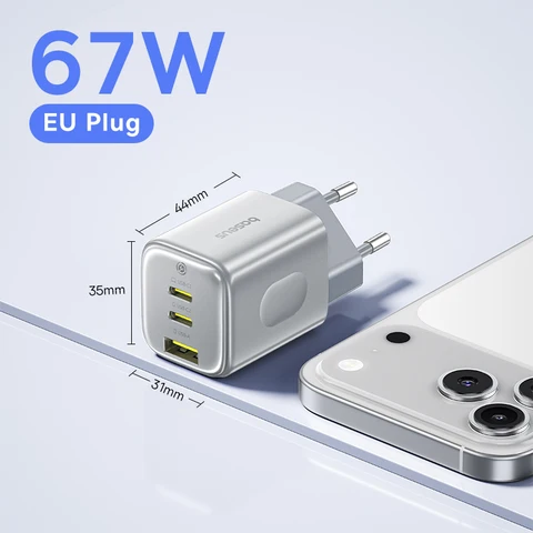 Baseus 67 Вт Быстрое зарядное устройство для iPhone 17 16 15 Xiaomi Samsung PD Charge USB Зарядное устройство для телефона Портативное дорожное зарядное устройство GaN