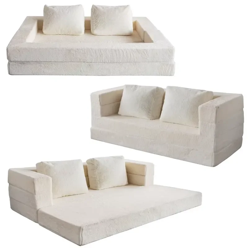 for 3 in 1 Convertible Bean Bag Sofa Faux Fur Floor Sofa Bed with 2 Cushions for Living Room Bedroom Dog Bed
