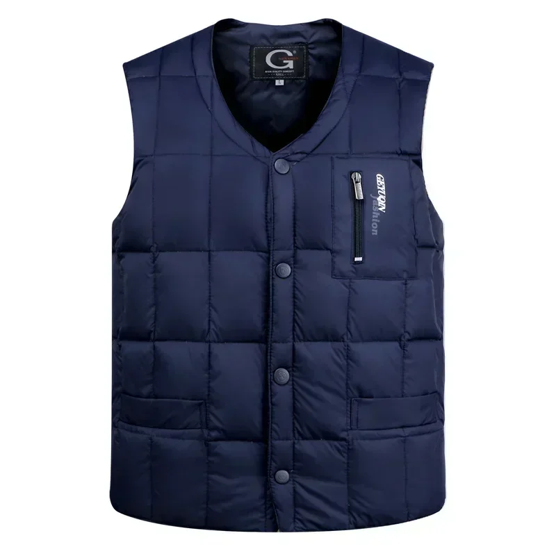 Lightweight Duck Down Warm Vest for Men Winter V-neck Sleeveless Warm Jacket Male Button Down Vest Coat Fashion Casual Waistcoat