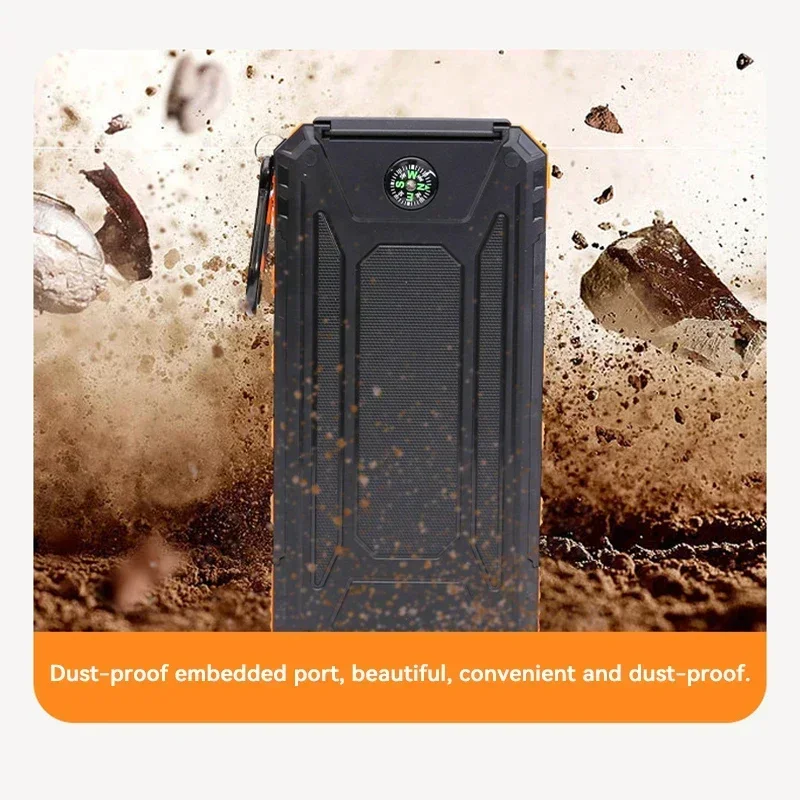 20000mAh Solar Power Bank Outdoor Wild Fishing Camping Large Capacity Backup Power Portable With Compass Supply Rapid Charging