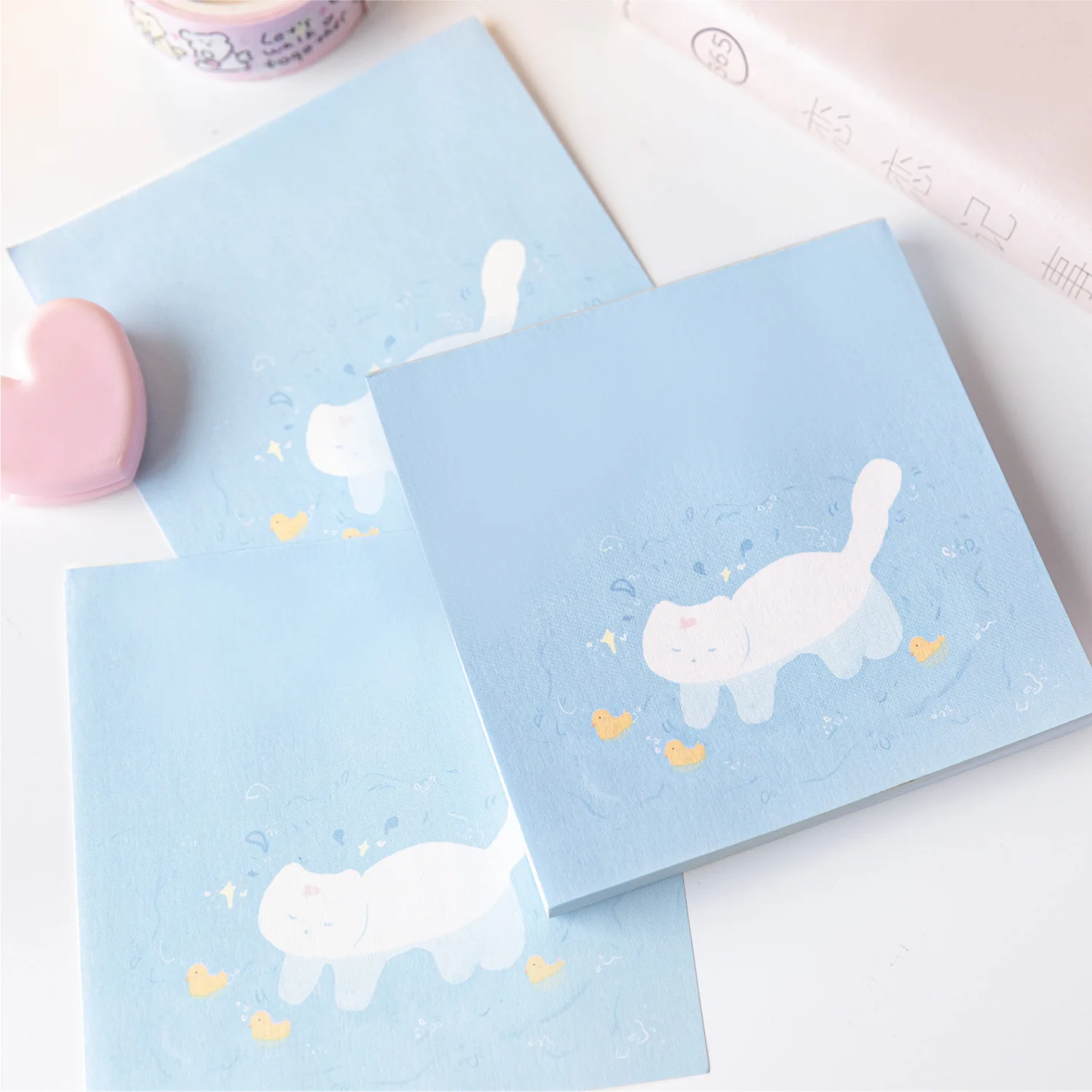 80 Pcs/Pack Cute Kitty Pattern Memo Pad Kawaii Animals No-Sticky Notes Student Stationery Take Notes Leave Message Supplies