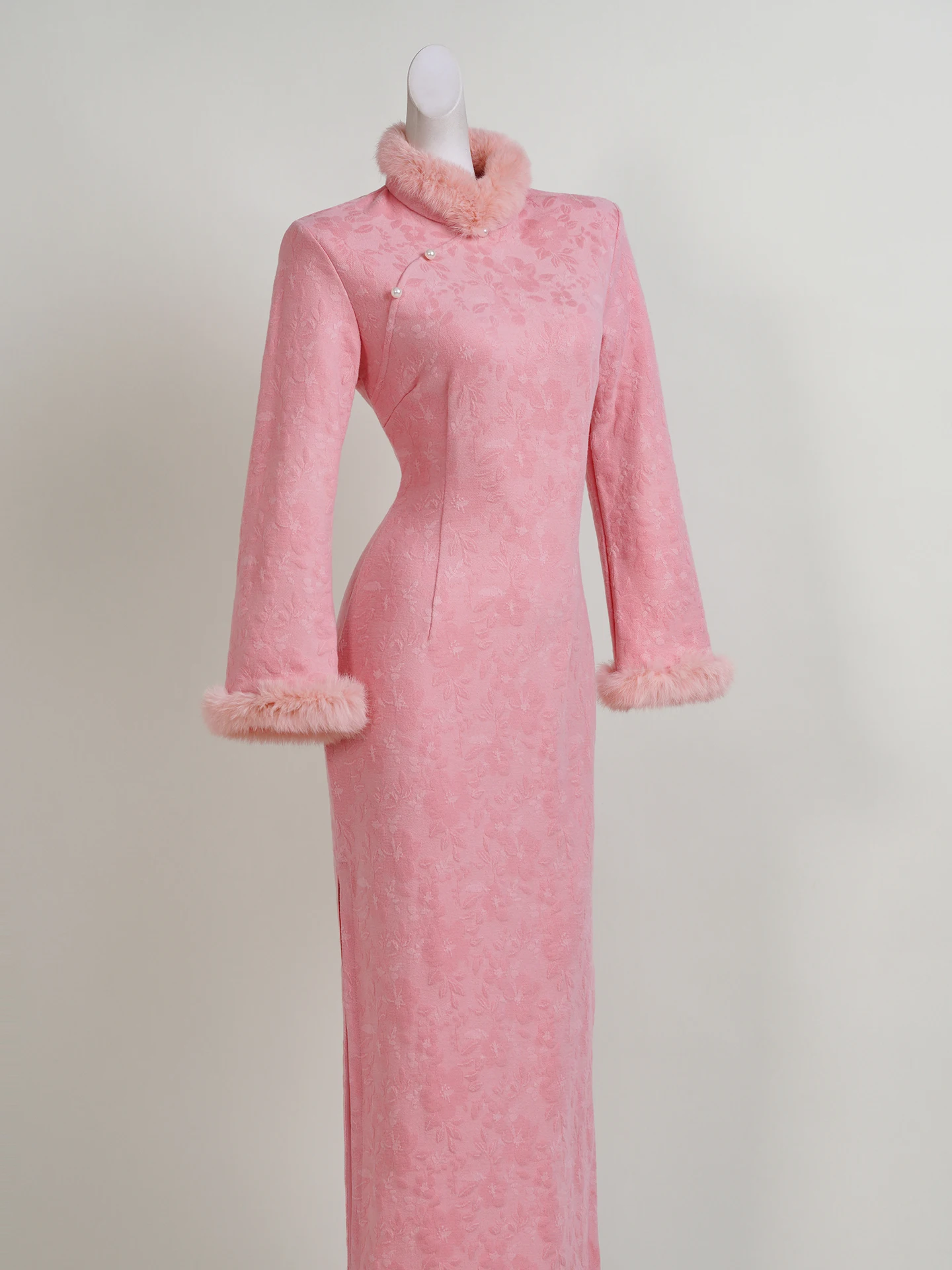 

Pink Engagement Long Sve Fitted Waist Velvet Women's Traditional Chinese Sle Daily Wear Autumn Winter New Arrival