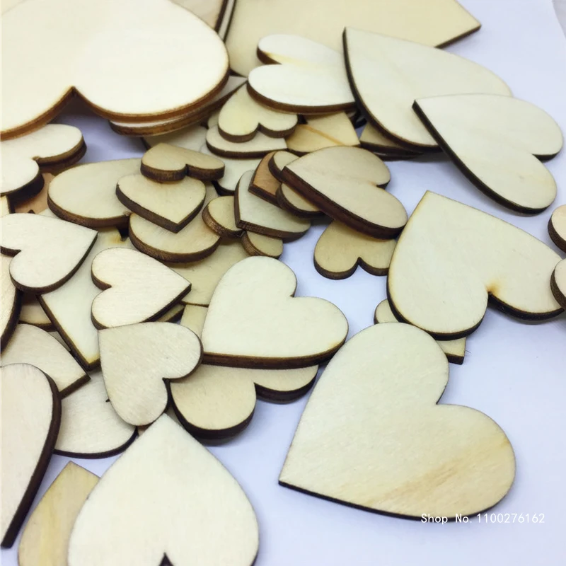 

100Pcs/Bag Love Heart Shape Wood Wooden Craft Christmas Wedding Home Decor DIY Birthday Decoration Party Favor Scrapbooking