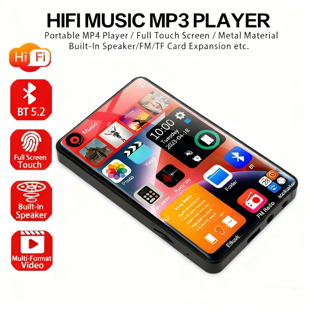 

Bluetooth 5.2 Walkman Speaker HD MP3 MP4 Player Full Touch 4.0-inch Screen Music Player FM Radio Ebook Support 128GB Expansion