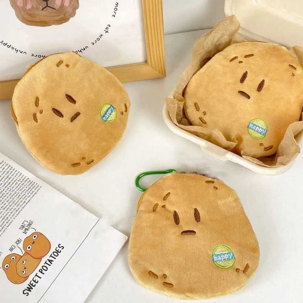금속 버클이 있는 감자 머리 플러시 동전 지갑 만화 미니 감자 머리 가방 한국 스타일 휴대용 감자 이어폰 가방