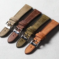 Correa de cuero genuino hecha a mano, pulsera de cuero de vaca de capa superior Vintage de 18, 19, 20, 21 y 22MM, adecuada para relojes antiguos