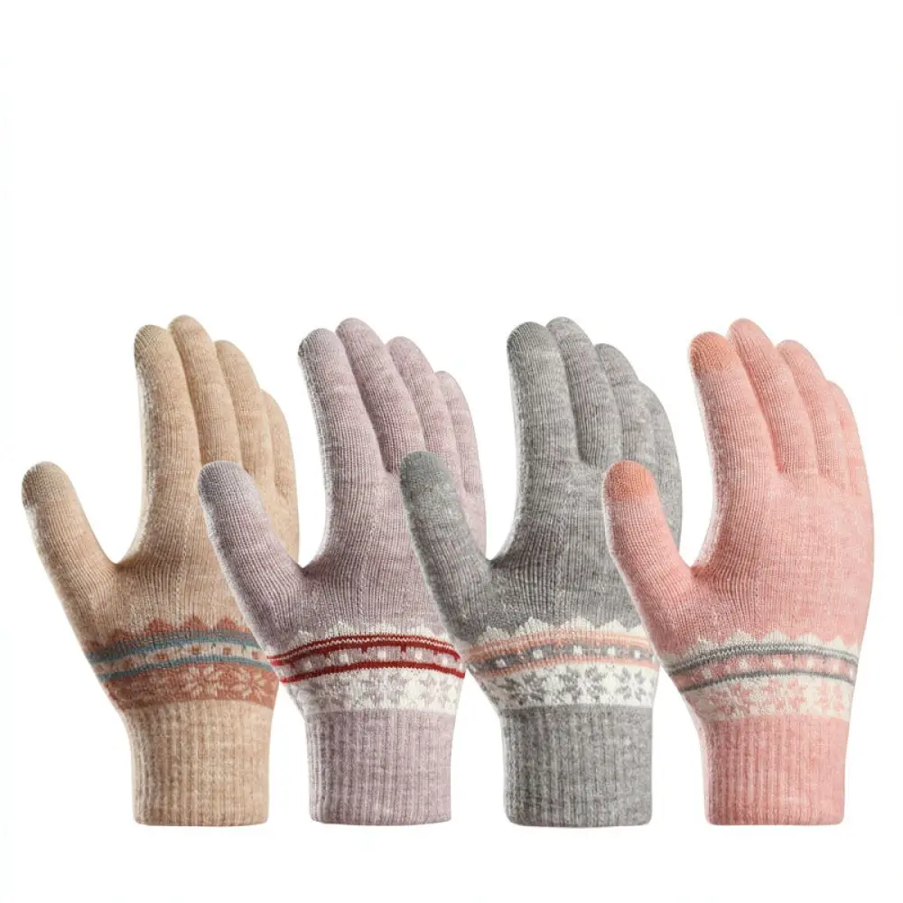 Winter Outdoor Gloves For Women Knitted Thermal Thick Fleece Mittens Touch Screen Friendly Elastic Comfortable Hand Wear