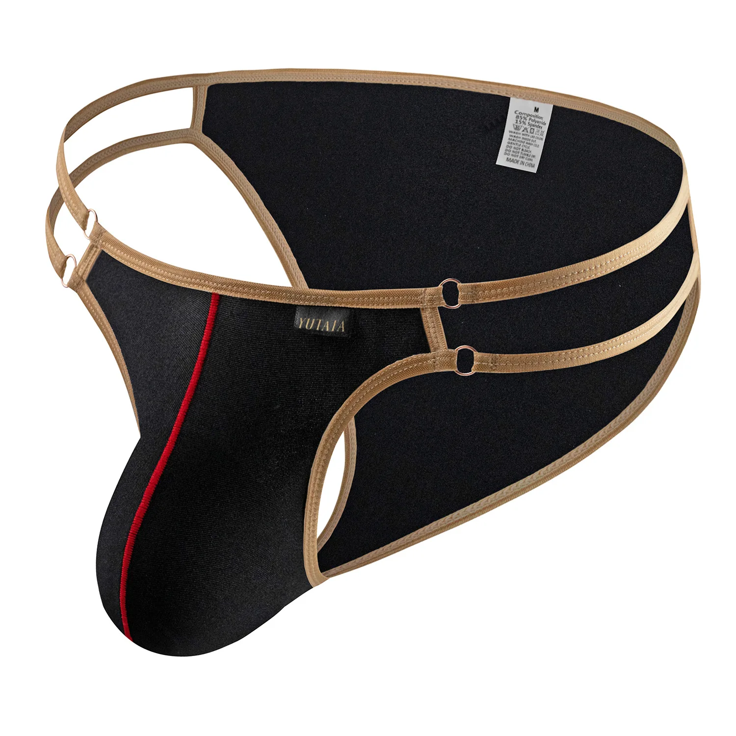 

Men's Bulge Low Waist Thongs High Elastic Smooth Homme U Pouch High Fork Tanga with Golden Trim Underwear Gays Erotic Underpants