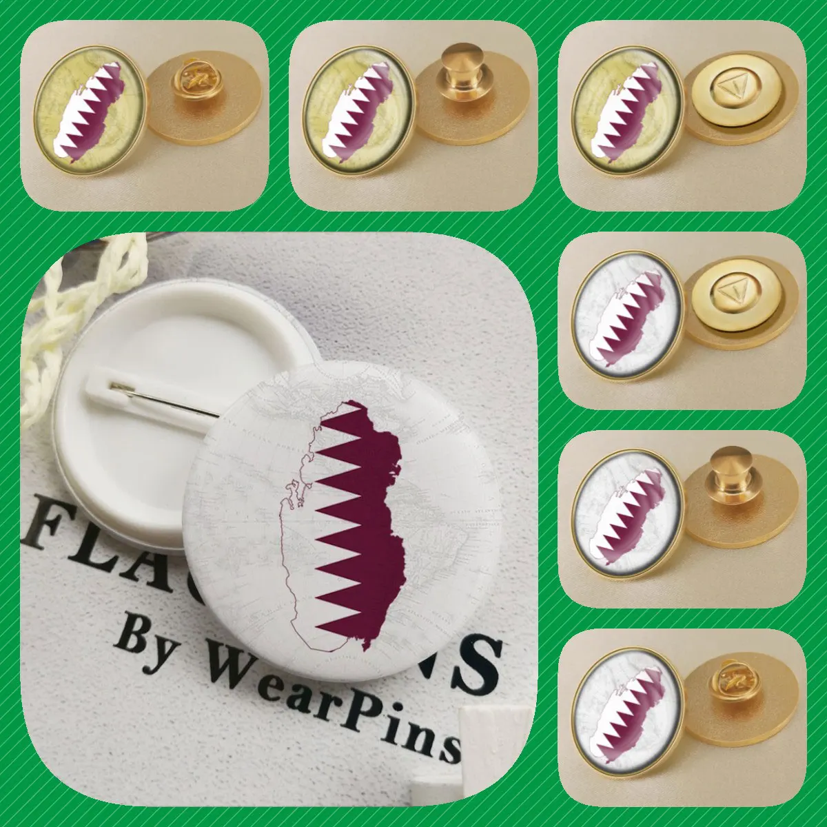 Qatar Qataris Map Flag National Emblem Brooches Badges Lapel Pins