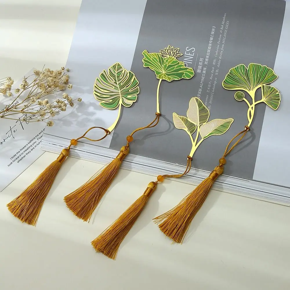 Brass Lotus Leaf Vein Metal Bookmark Lotus Leaf Metal Green Leaf Bookmark Leaf Green Chinese Style Bookmark School Office