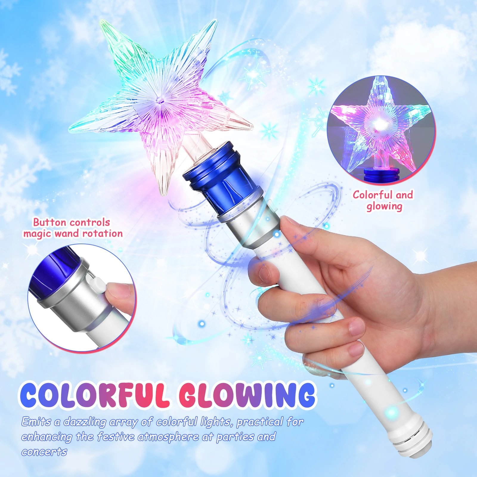

2pcs Rotating Star Glitter Wand Rotating Light Up Wand festive LED Flashing Wands Girls gifts Star Glow Wands kids Party Favor