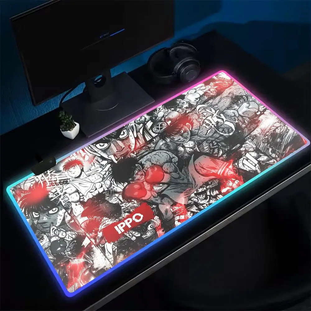 Anime H-Hajime No Ippo Mouse Pad Anime Gaming Mouse Pad LED Table Pads Backlit Rubber Desktop XXL Mousepad RGB Desk Mats