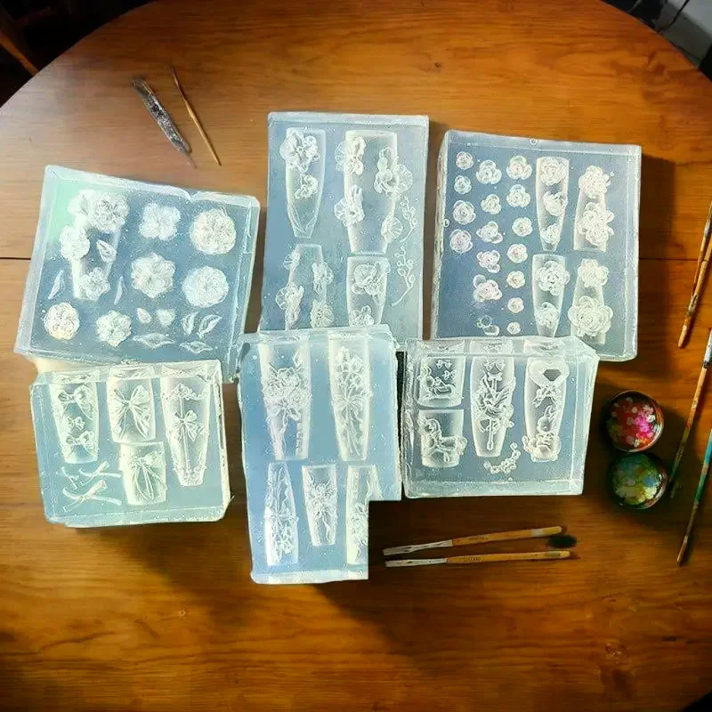 3DフラワーシリコンネイルモールドスイートボウローズネイルテンプレートDIYネイルアートデコレーションスタンピングプレートマニキュアデザインツール