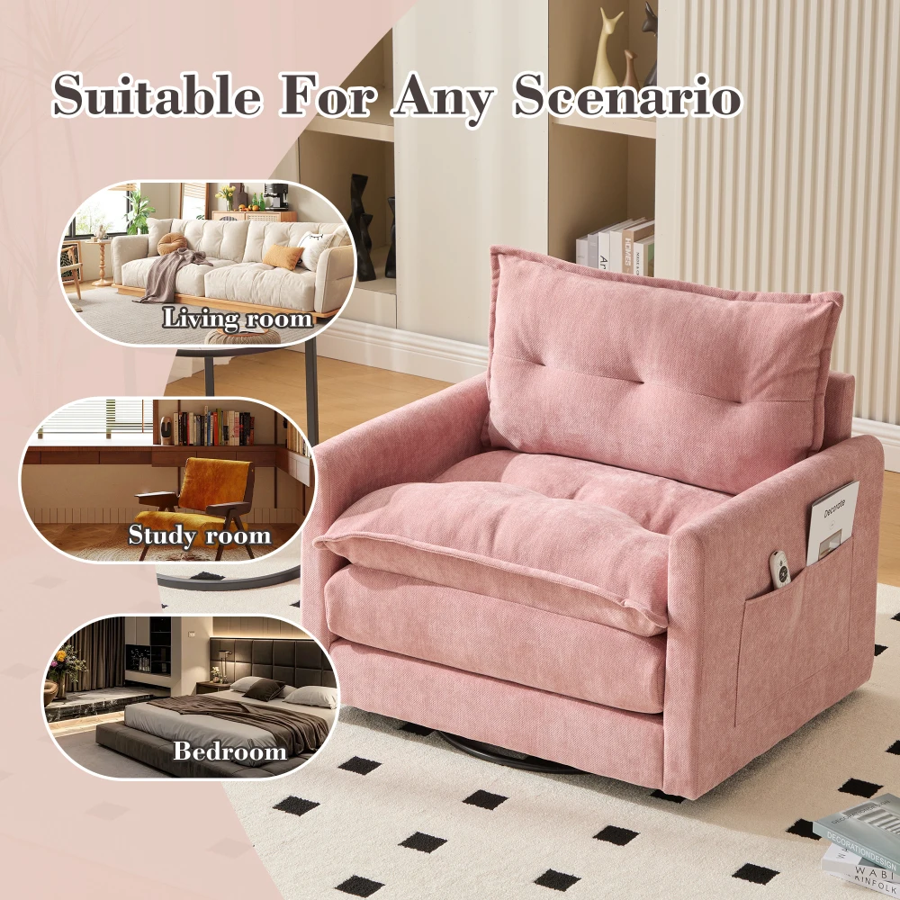 Swivel Barrel Accent Chair Thick Padded Modern Armchair Solid Metal Base for Living Room Bedroom Home Decor 6