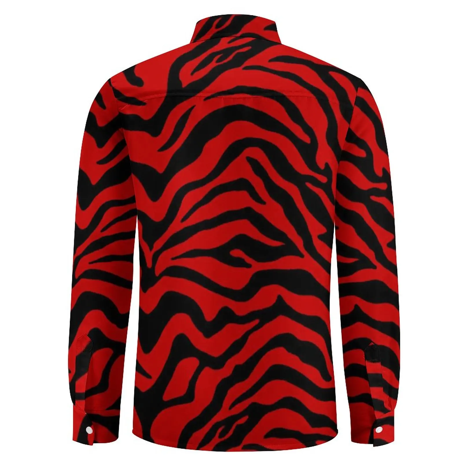 Black Red Zebra Stripe Casual Shirts Animal Print Novelty Shirt Long Sleeve Cool Aesthetic Blouses Spring Graphic Top Plus Size