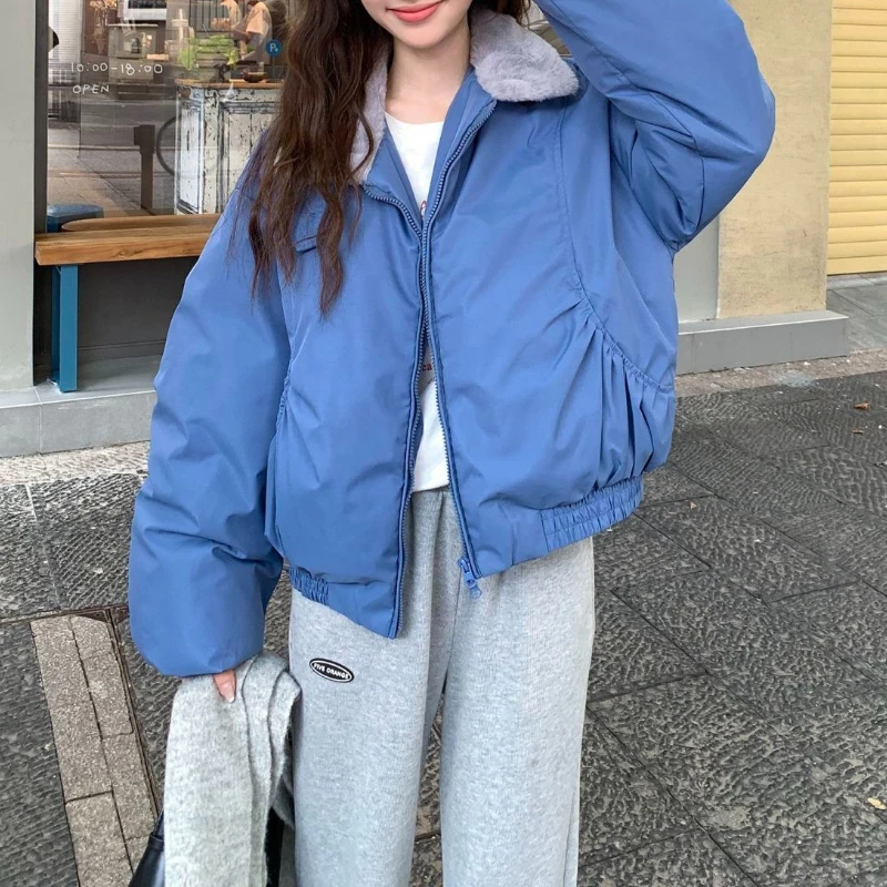 Down and Cotton Jacket, Women's Short Style, Winter 2025, Fur Collar, Small Stature, Thick and Loose Student Jacket