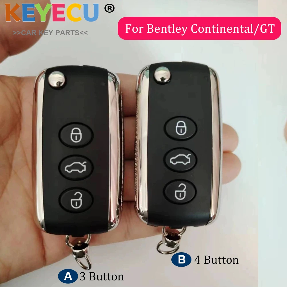 KEYECU Smart Flip Remote Car Key for Bentley Continental GT GTC Flying Spur, Fob 3 / 3+1 Button - 315MHz / 433MHz - KR55WK45032