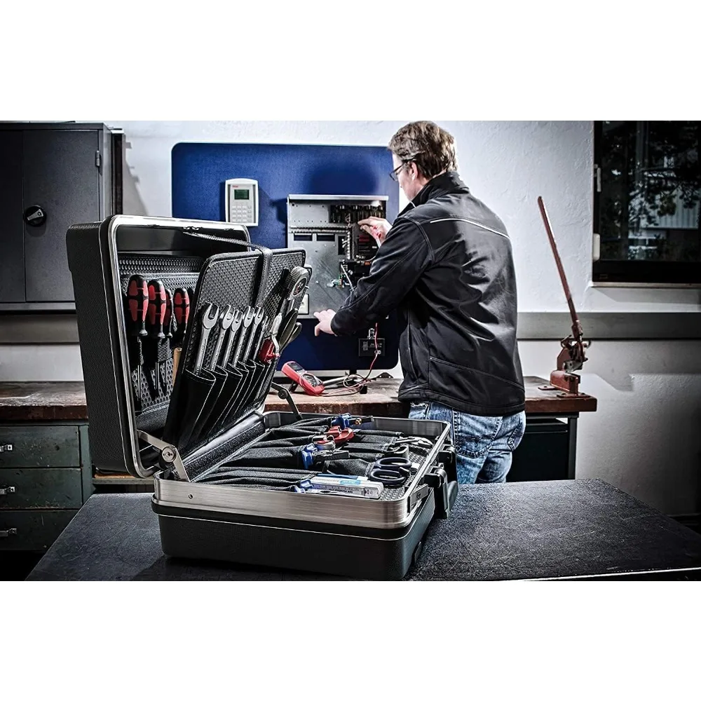 Cassetta portautensili portatile con rotelle con tabelle tascabili di B&W International, nera