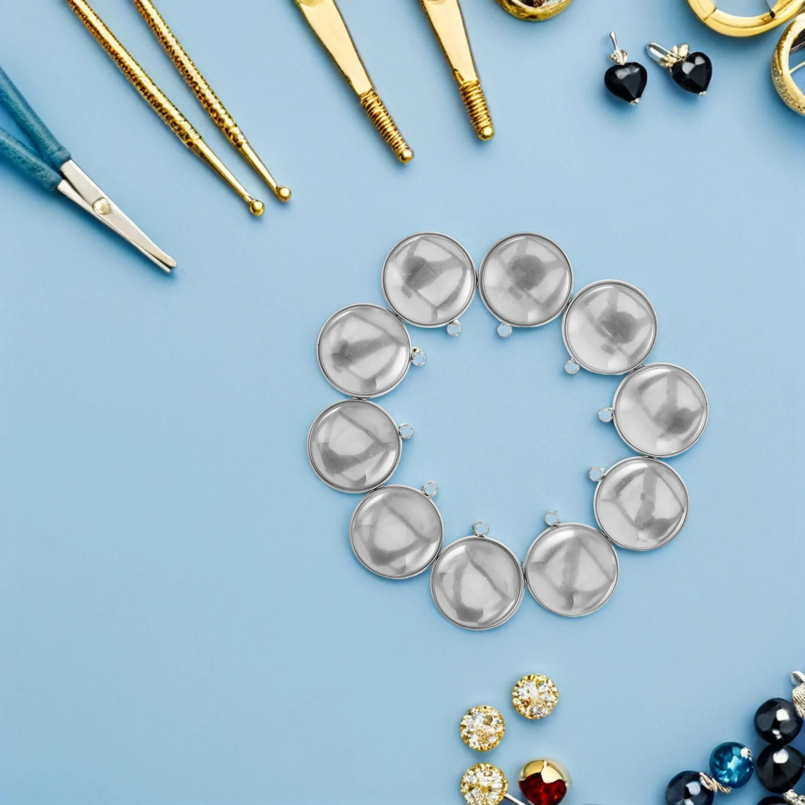 40Pcs Stainless Steel Round Bezel Pendant Trays Clear Glass Cabochons 25Mm DIY Necklace Making Supplies Photo Jewelry Craft