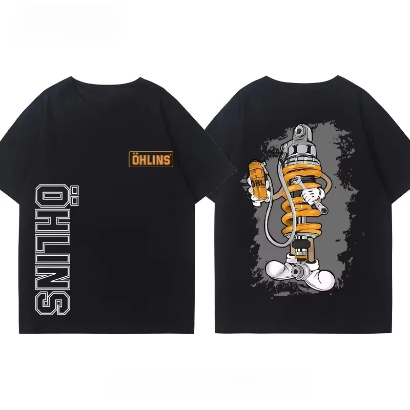 2026 OHLINS Motorcycle Shock Absorber Modified T-shirt Clothes Casual Trendy Brand Men's Women's Car Club Crew Neck Ins Y2k view 2