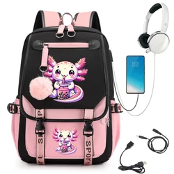 Plecak dla nastolatków plecak Mochila Boba Axolotl Bubble Tea Anime Kawaii wodoodporny uczniowie plecak Junior torba do szkoły średniej