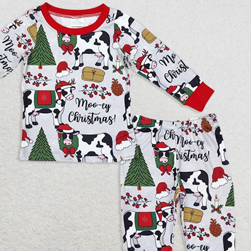 طقم بيجامات أبقار عيد الميلاد للأطفال الصغار سروال علوي مطبوع عليه "عيد ميلاد سعيد" ملابس نوم للأطفال ملابس أطفال مريحة