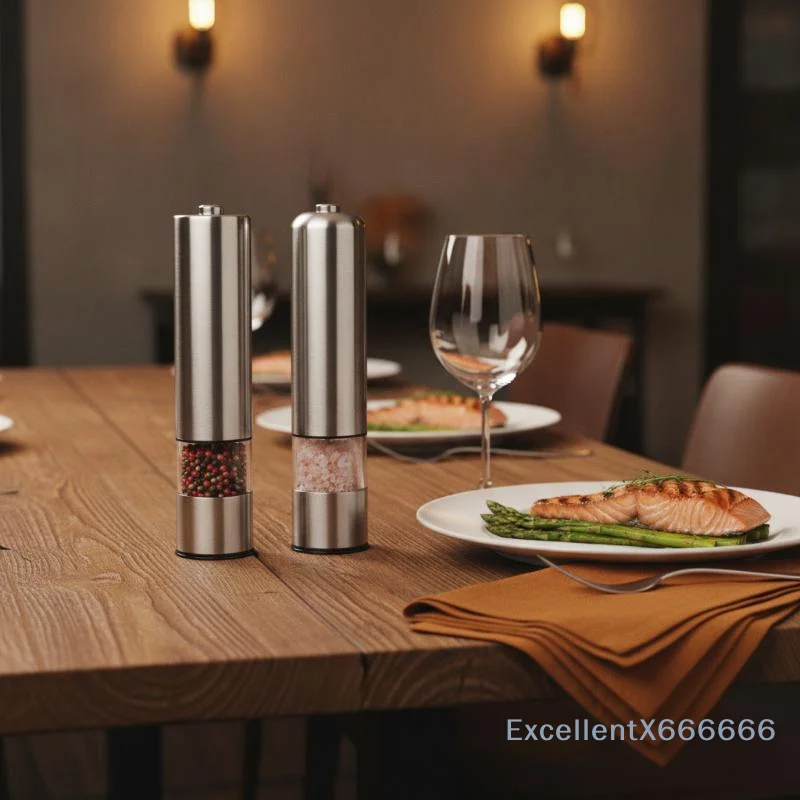 Stainless Steel Automatic Spice Mill Battery Powered Salt Pepper Grinder for Kitchen Daily Cooking Outdoor Picnic BBQ