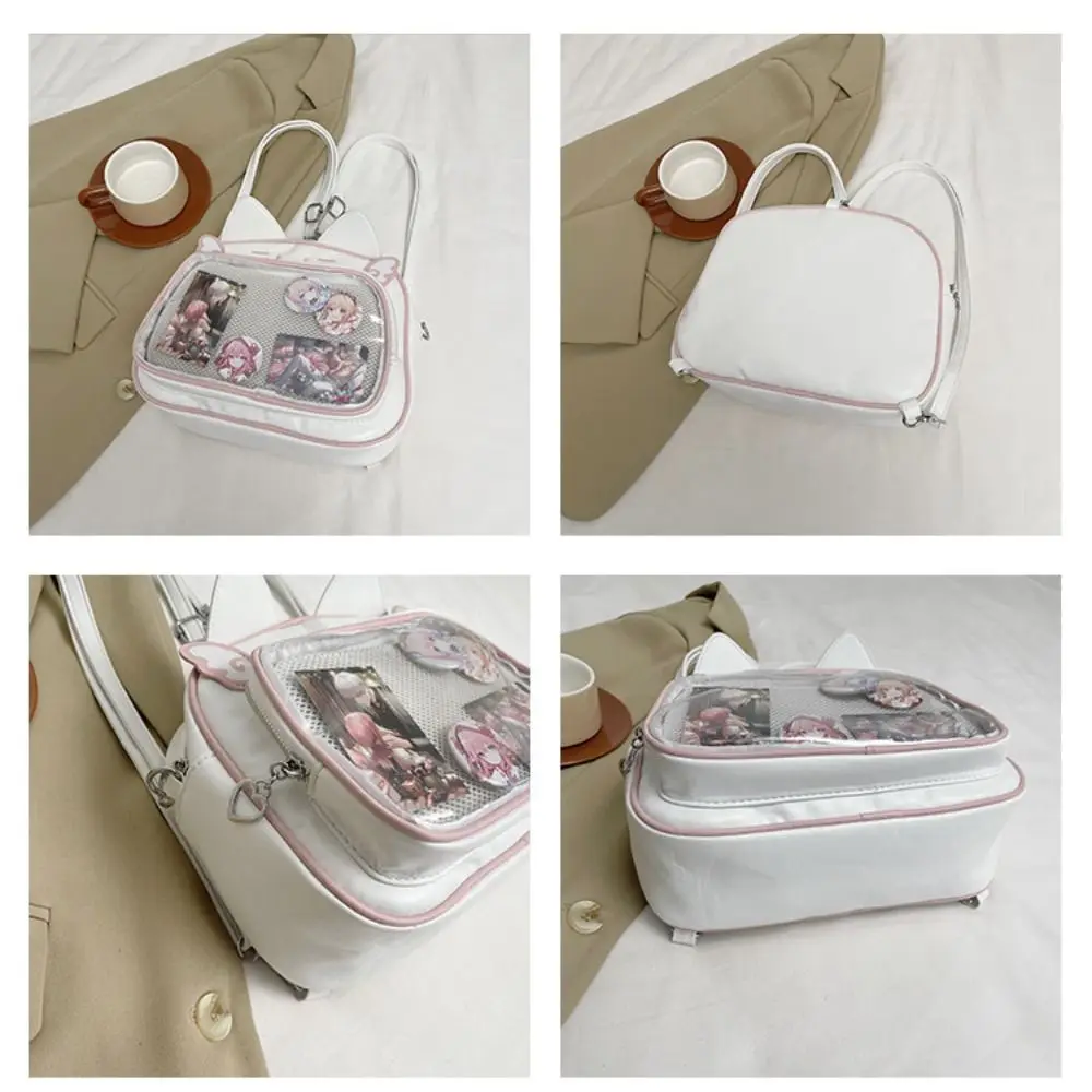 Sweet Zipper Bag Kawaii Cat Itabag PU Cotton Bag Transparent Pocket Wallet Small Item Bag Fashion Backpacks Travel