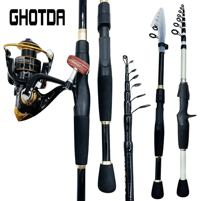 

GHOTDA 1.6m-2.4m Spinning Rod and Reel Combo Telescopic Lure Pole Baitcasting Wheel 5.2:1 High Speed 1000-4000 Series Set Pesca