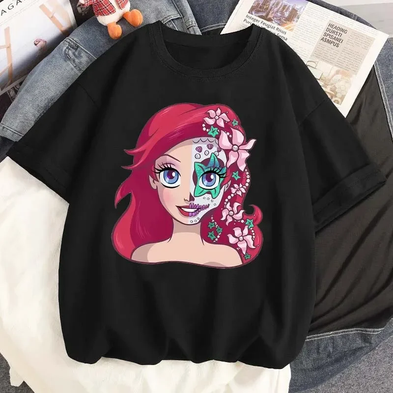 Cool Disney Princess Fusible Graphic TShirt ผู้หญิงสบายๆ Streetwear แขนสั้น T เสื้อการ์ตูน Harajuku ความงาม Tees Tops