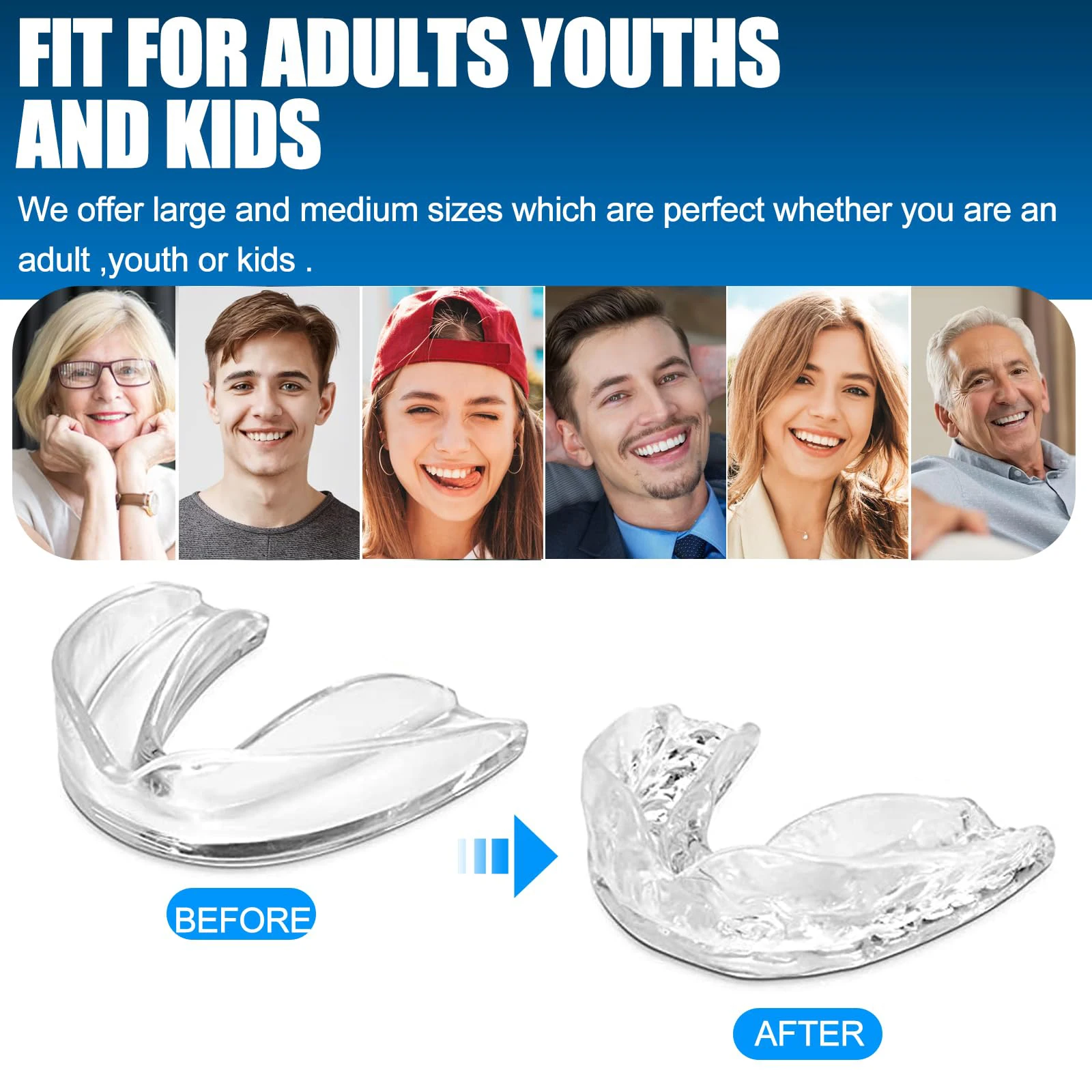 Moldable Mouth Guard for Clenching Teeth at Night Professional Mouth Night Guards for Teeth Grinding 2 Sizes Pack of 4 Upgraded