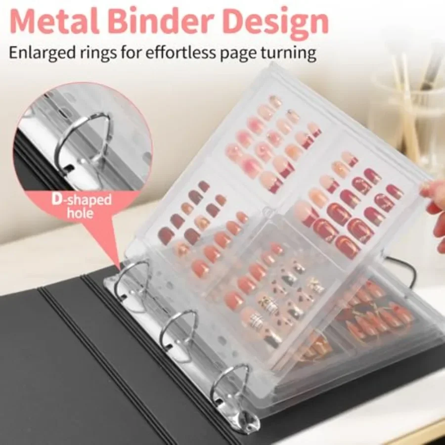 Press On Nail Organizer con protezione antipolvere aggiornata resistente agli urti per un facile archiviazione e l'organizzazione Raccoglitore DRing rimovibile P