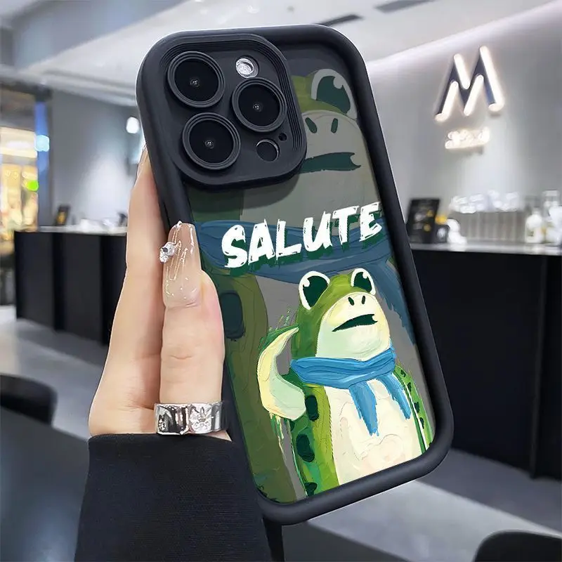 Salute to the Frog Silicone Phone Case For Apple iPhone 16 15 14 13 12 11 Pro Max XR XS MAX 7 8 PLUS MINI Case Protection Cover