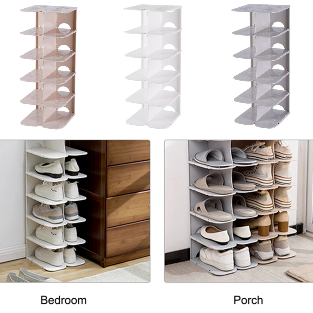 6 Layers Shoes Rack Easy-assembled Plastic Shoes Organizer Stand Space-Saving Sundries Shoes Shelf