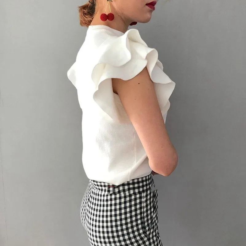 2023 Summer Korean Half Turtleneck Ruffle Sweet Pullover Knitwear New Causal Solid Slim Knitted Tops Women Tops Jumper Indie Y2k