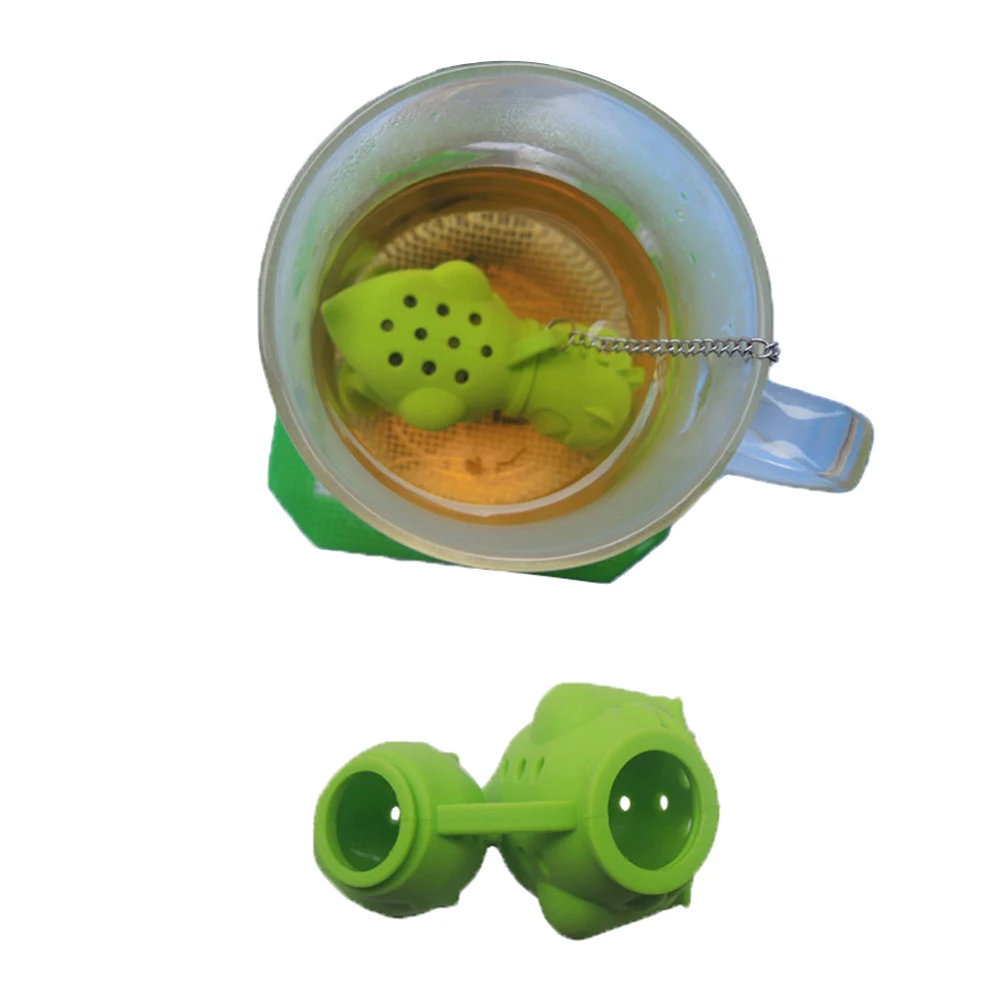 سيليكون ديناصور Infuser الأخضر فضفاض ورقة الشاي تصفية أدوات المطبخ تصميم الكرتون سهلة التنظيف Bpa الحرة مصفاة شاي