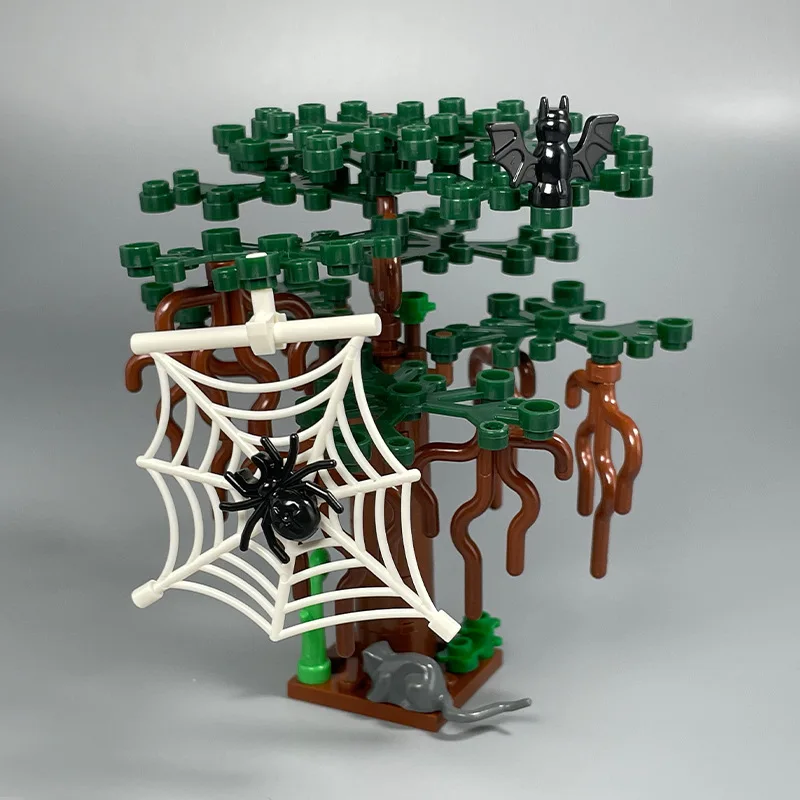 MOC-figura de soldado de Halloween para niños, bloques de construcción, árbol, Araña, serpiente, planta, calabaza, esqueleto, murciélago, lápida,