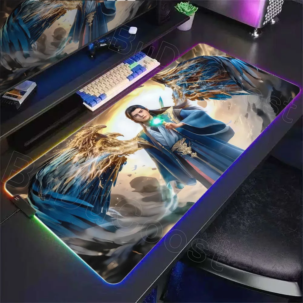 

RGB Large XXL Cool Han Li Mouse Pad Hot Anime A Mortal's Journey Cool Mousepad Non-slip Rubber Mouse Pads Gaming Laptop Desk Mat