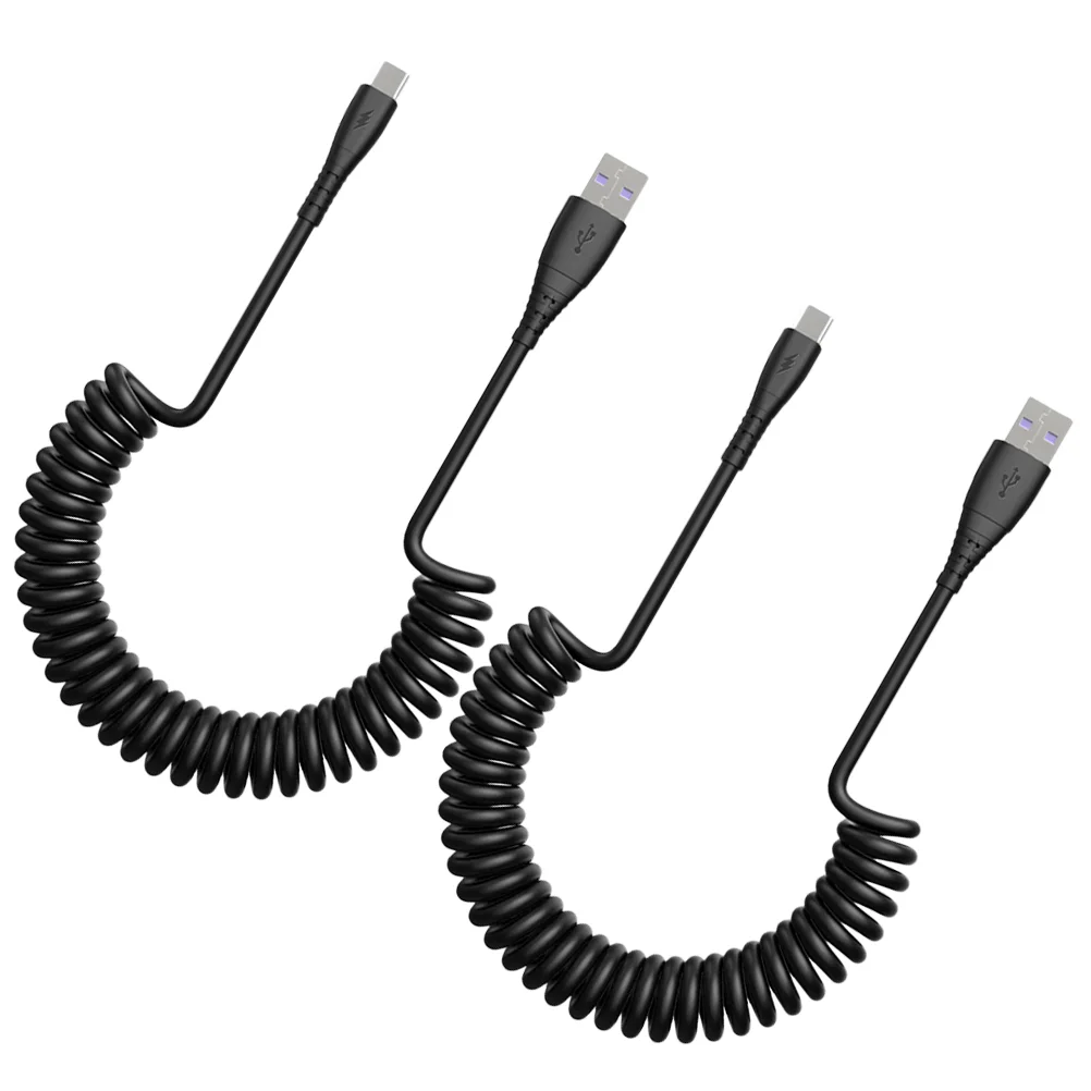 2 Pcs Spring Stretched Data Cable Sync Flexible Type-c Charging Cables Cell Phone Supply Abs USB to Usb-c Cord