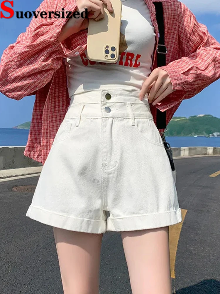 

White Summer Short Jeans High Waist Women's Denim Pants Fashion Streetwear Cortos Pantalones Baggy Casual Classic Vaqueros