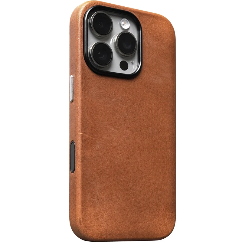 

Italian conceria 800 vegetable tanned cowhide for iPhone 16/15 Pro Max with camera protection button retro