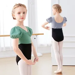 Ballet Dress Puff Short Sleeve Ballet Leotard Girls Kids Smocked Dancewear Training Gymnastics Elegant Leotard Summer Swimwear
