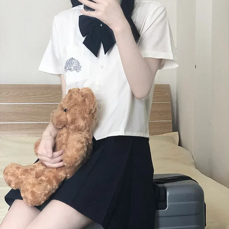 Japanese Original Preppy Style JK Uniform Summer Lotus Collar White Long Sleeve and Short Sleeve Blouse With Pockets For Girls