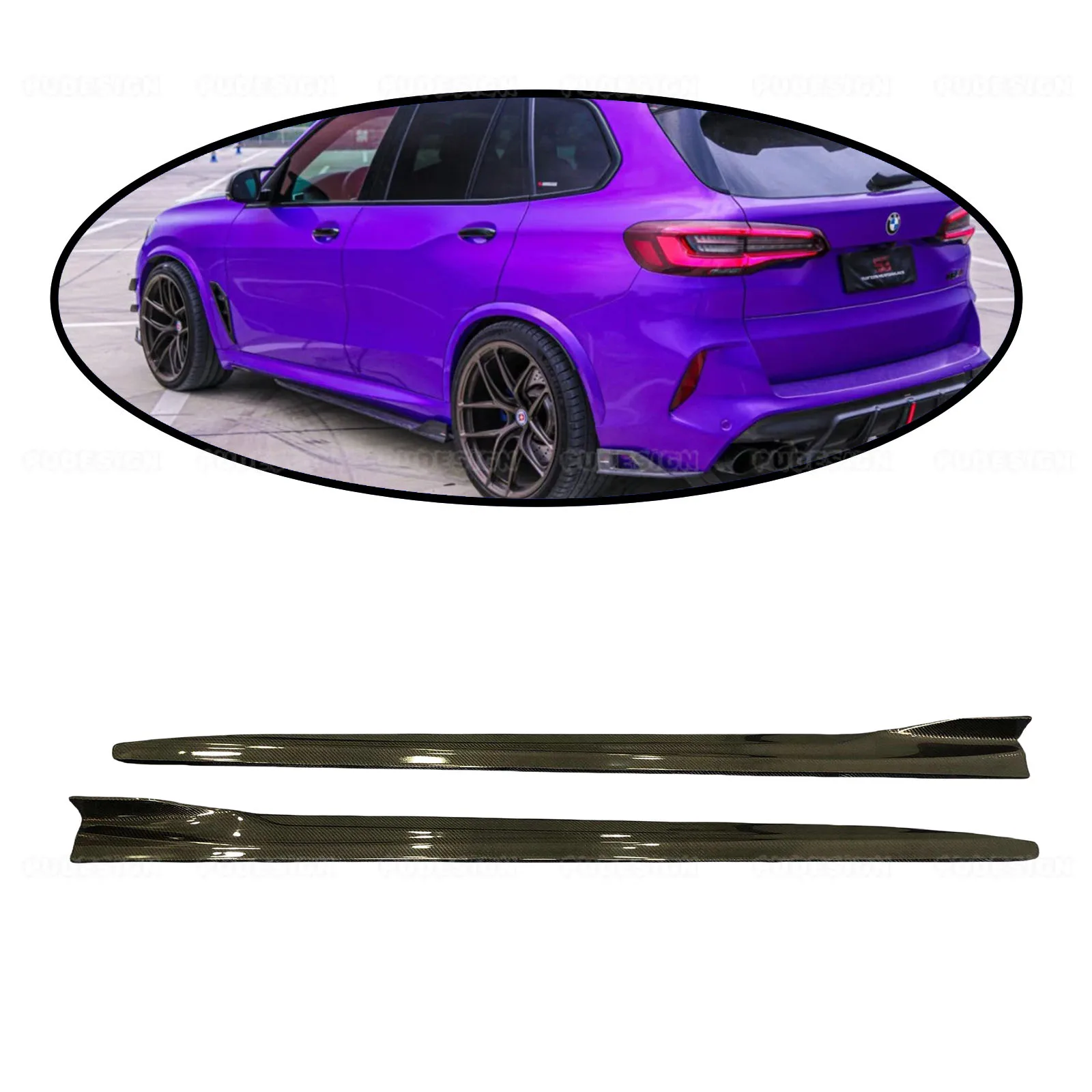 

Для BMW X5M F95: карбоновые боковые юбки, сплиттеры бампера, накладки-спойлеры, боковые панели в стиле AE, аксессуары для автомобиля, обвес.