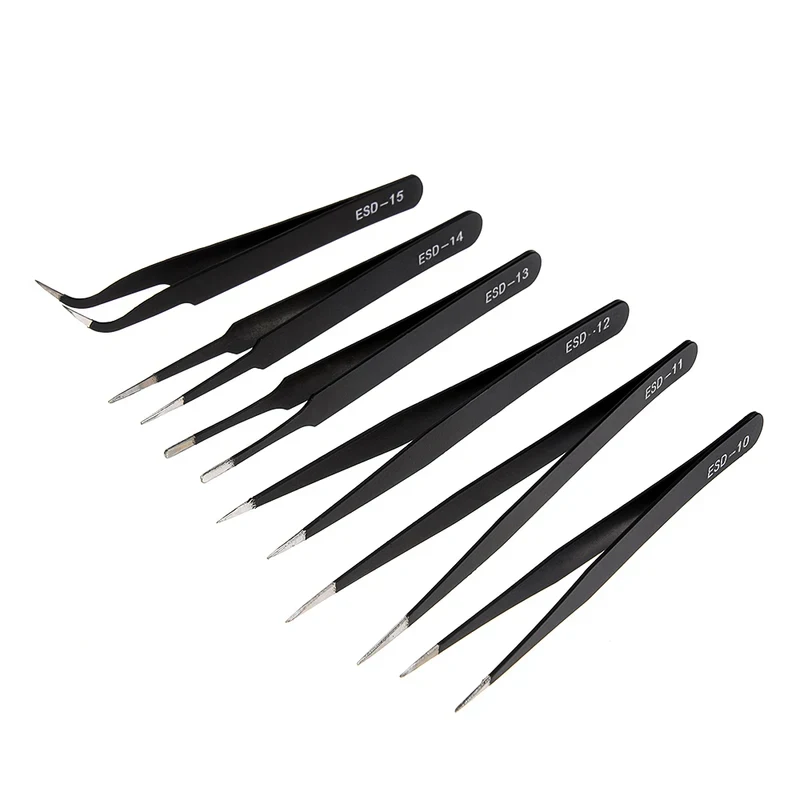 6pcs ESD Anti-Static Stainless Steel Tweezers, Precision Tools for Electronics Soldering Repair image 2
