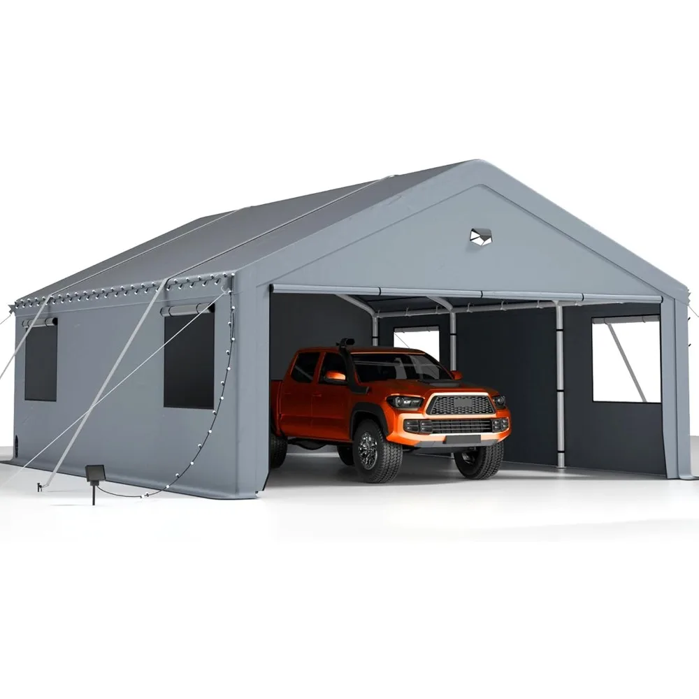 

Garages, Canopies & Carports Super Portable Car Tent Garage with Rolled Up Windows and All Season Waterproof Cloth Cover