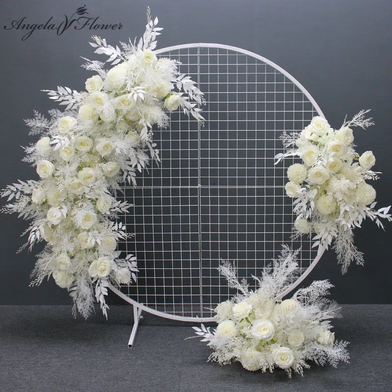 

Luxury White Mist Grass Pompom Artificial Flower Row Wedding Arch Deco Rose Hang Corner Floral Party Backdrop Decor Floor Flower