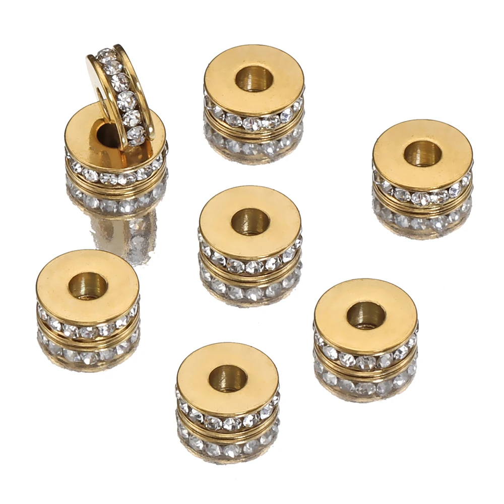 10pcs Stainless Steel Rhinestone Beads 7mm Flat Round Crystal Rondelle Spacer Bead for Jewelry Making DIY Bracelet Necklace