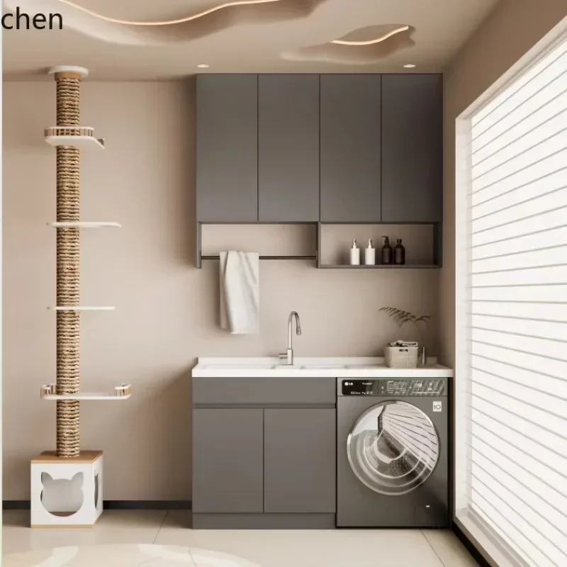 DSA Solid Wood Balcony Washing Machine Cabinet Combination Laundry Sink Integrated