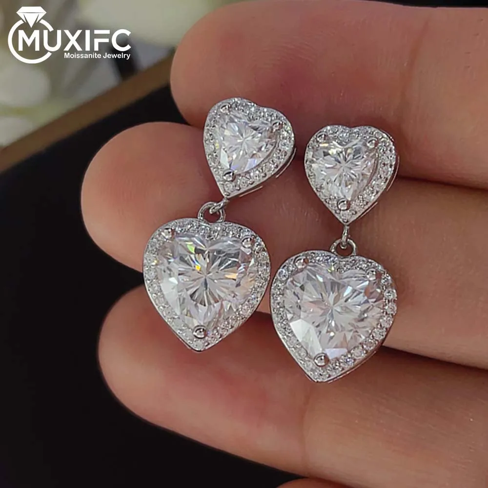 

5ct Heart Moissanite Drop Earrings for Women GRA Certified D Color VVS1 Lab Diamond Stud Earring 925 Sterling Silver Ear Jewelry
